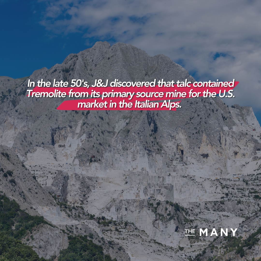 J&J discovered that talc contained Tremolite from its primary source mine for the U.S.