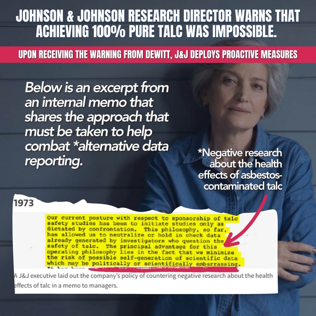 JOHNSON & JOHNSON RESEARCH DIRECTOR WARNS THAT ACHIEVING 100% PURE TALC WAS IMPOSSIBLE