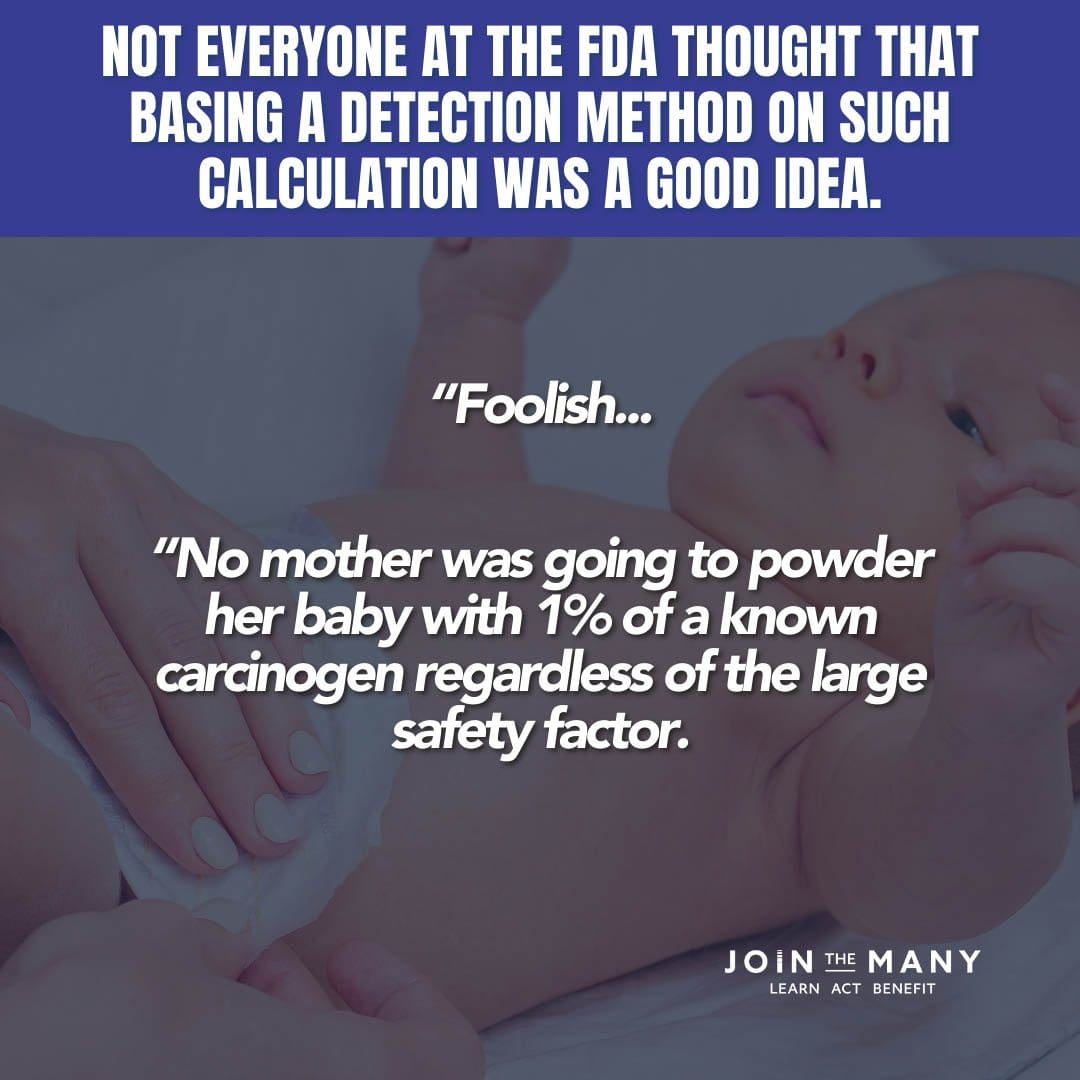 No mother was going to powder her baby with 1% of a known carcinogen
